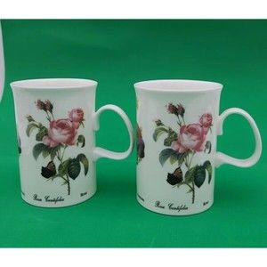 Set 2 Dunoon Coffee Tea Mugs Cups Bone China Floral 10 Oz